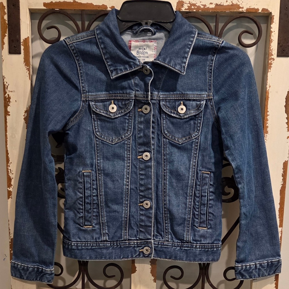 Mini Boden Kids Girls Blue Denim Trucker Jacket Medium Wash Size 9-10Y